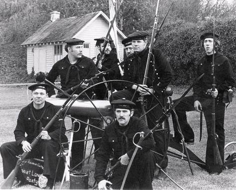 Posed photograph of the Harriet Lane Landing Party living history group with one of the Coast Guard’s boat howitzers. (Courtesy of the author) Posed photograph of the Harriet Lane Landing Party living history group with one of the Coast Guard’s boat howitzers. (Courtesy of the author)